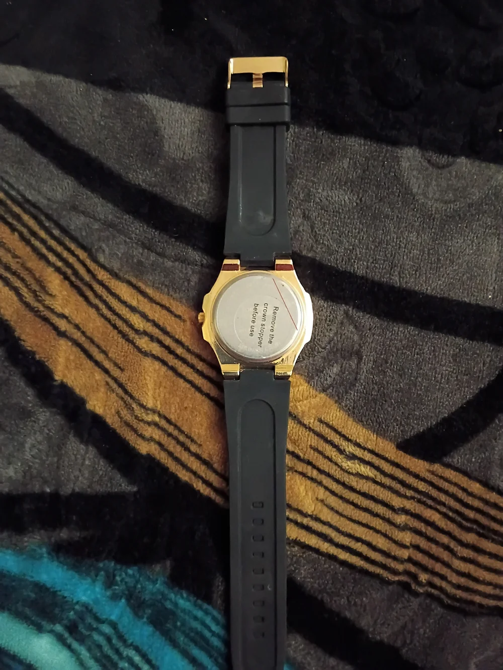 Gold-Tone Case Black Dial Sport Watch with Black Silicone Strap
